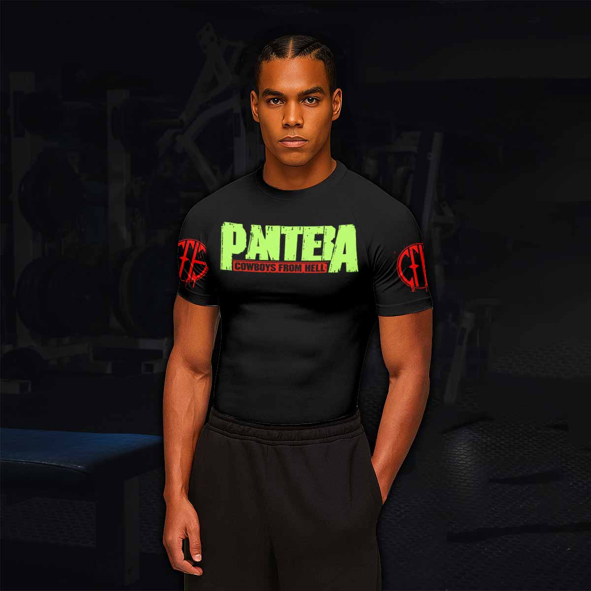 Pantera Cowboys From Hell Men's Rash Guard Short Sleeve - lifestyle view