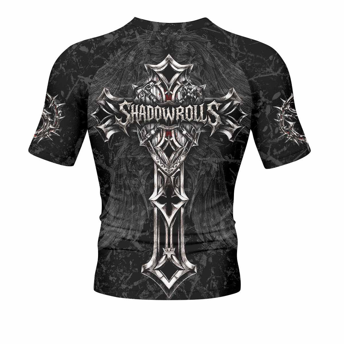 Crown of Thorns Cross Men's Rash Guard Short Sleeve - back view mockup