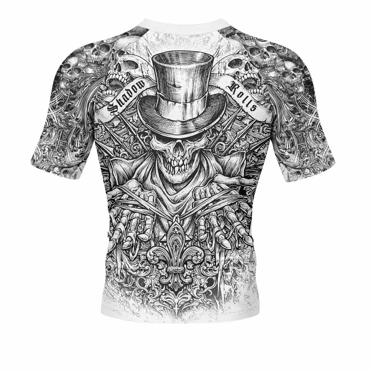 Memento Mori Skull Men's Rash Guard Short Sleeve - back view mockup