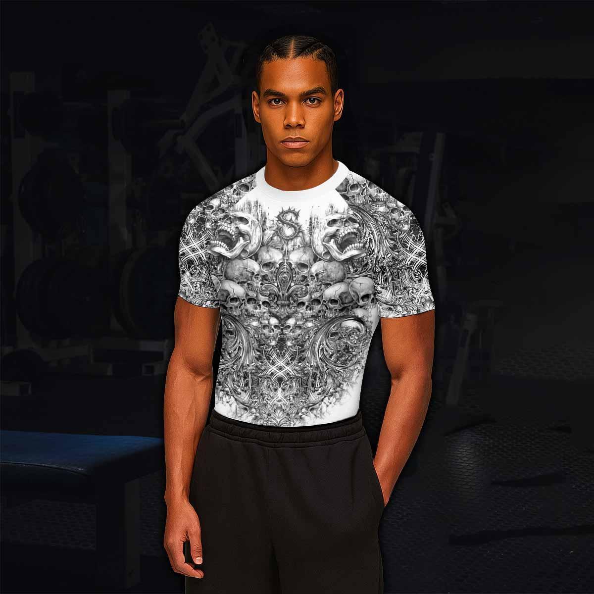 Memento Mori Skull Men's Rash Guard Short Sleeve - lifestyle view