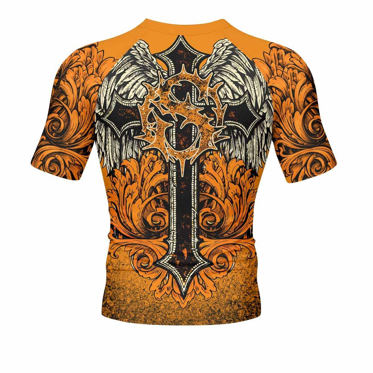 Faith Over Fear Crown Cross Men's Rash Guard Short Sleeve - back view mockup
