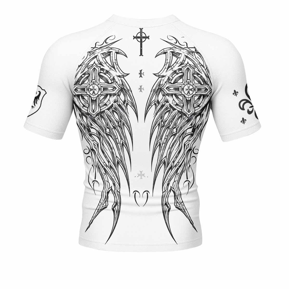 Angel Wings Cross Men's Rash Guard Short Sleeve - back view mockup