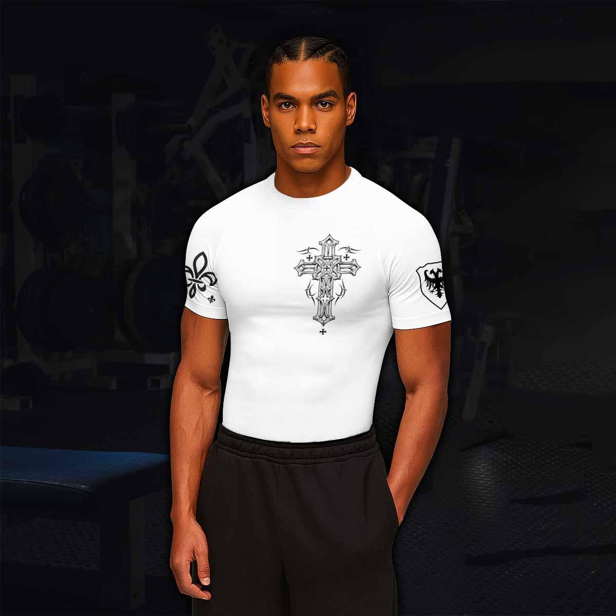 Angel Wings Cross Men's Rash Guard Short Sleeve - lifestyle view
