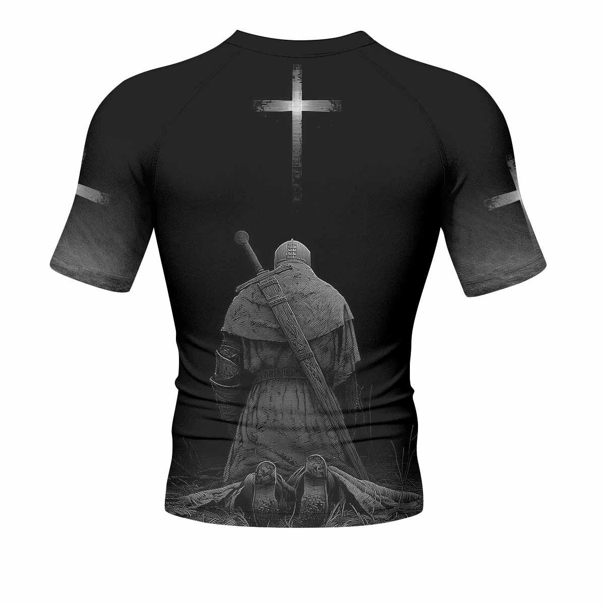 Psalms 23:4 NIV Men's Rash Guard Short Sleeve - back view mockup