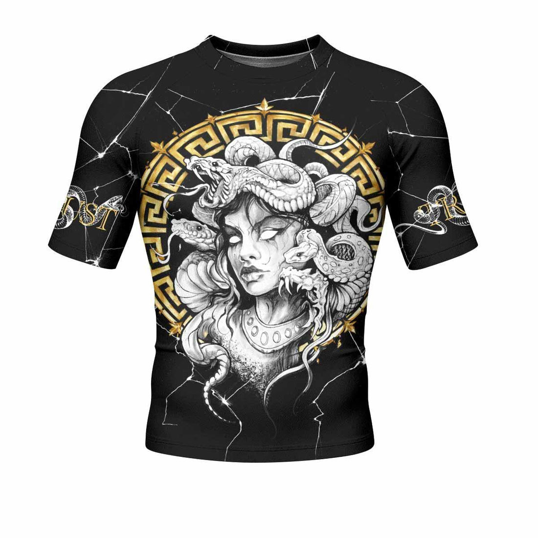 Medusa Snake Men's Rash Guard Short Sleeve - front and back view