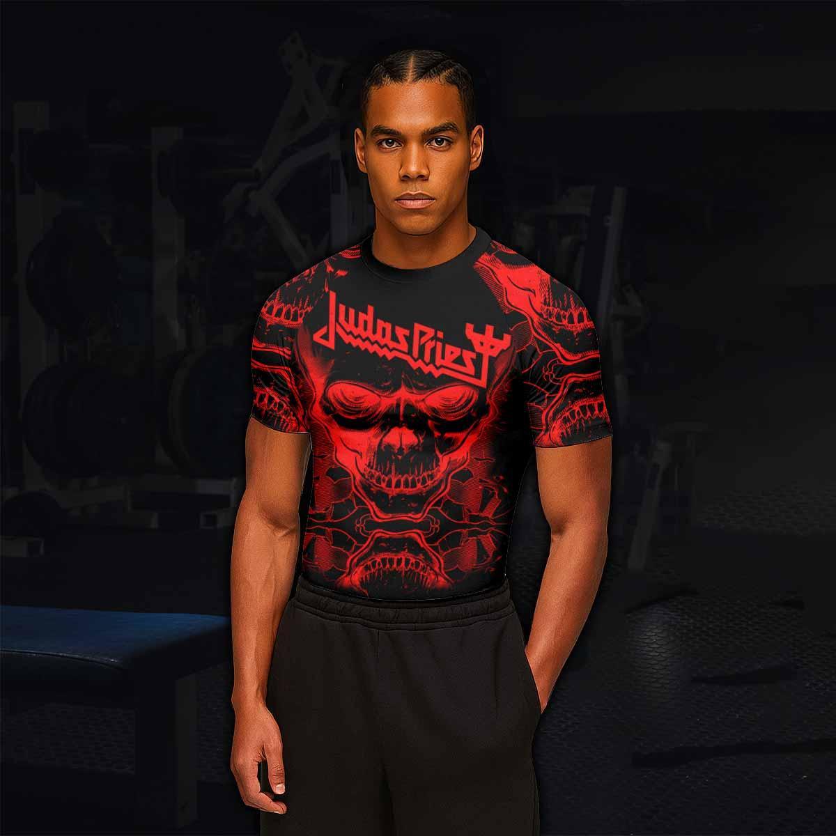 Judas Priest Skull Men's Rash Guard Short Sleeve - lifestyle view