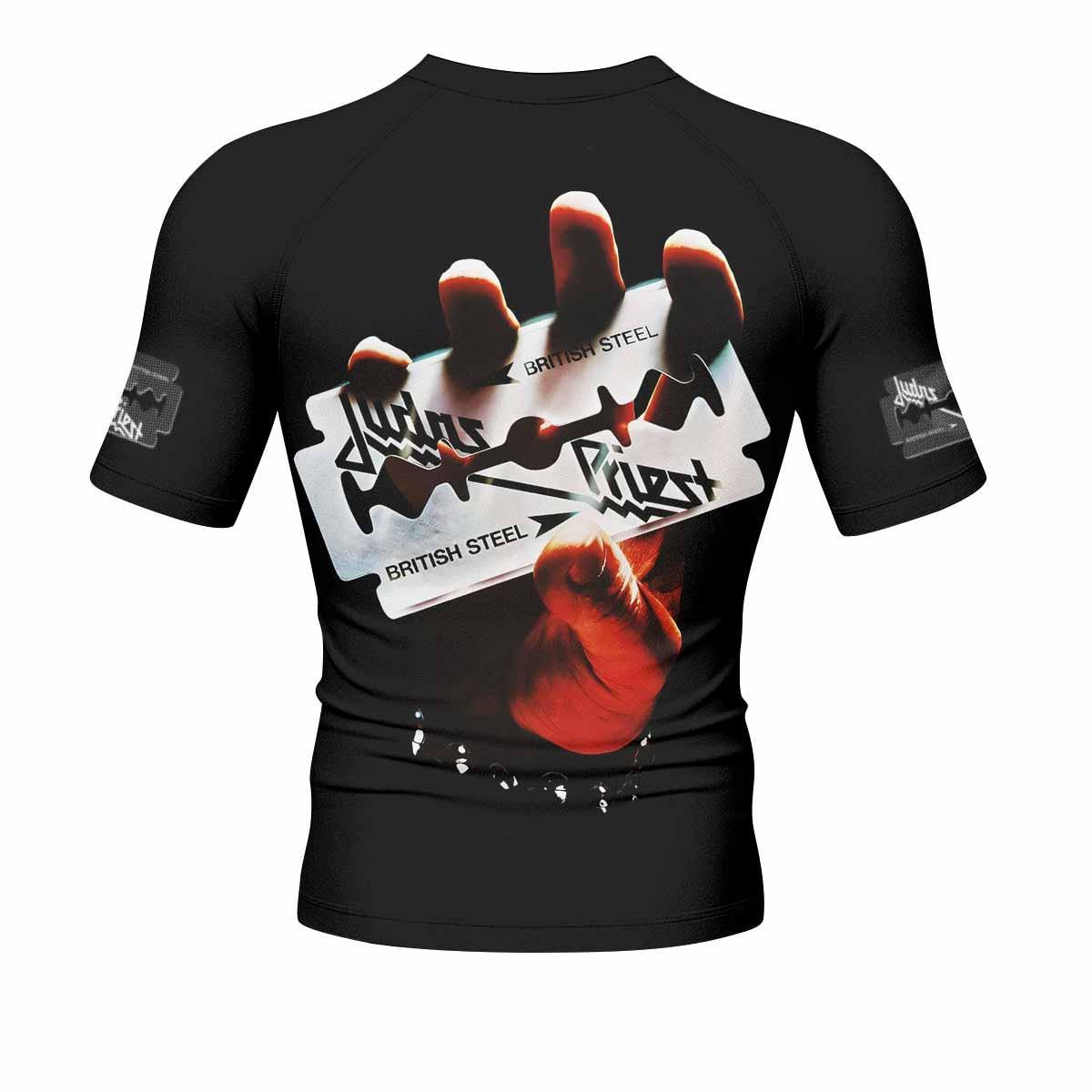 Judas Priest British Steel Men's Rash Guard Short Sleeve - back view mockup