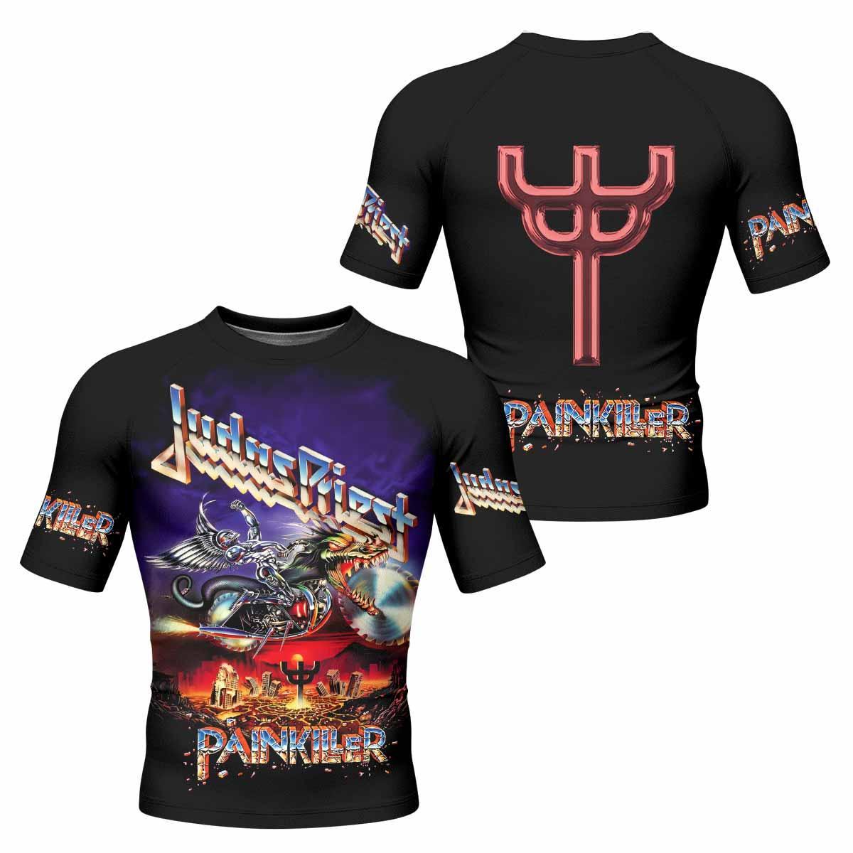 Judas Priest Painkiller Men's Rash Guard Short Sleeve - front and back view