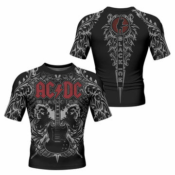 AC/DC Black Ice Men's Rash Guard Short Sleeve - front and back view
