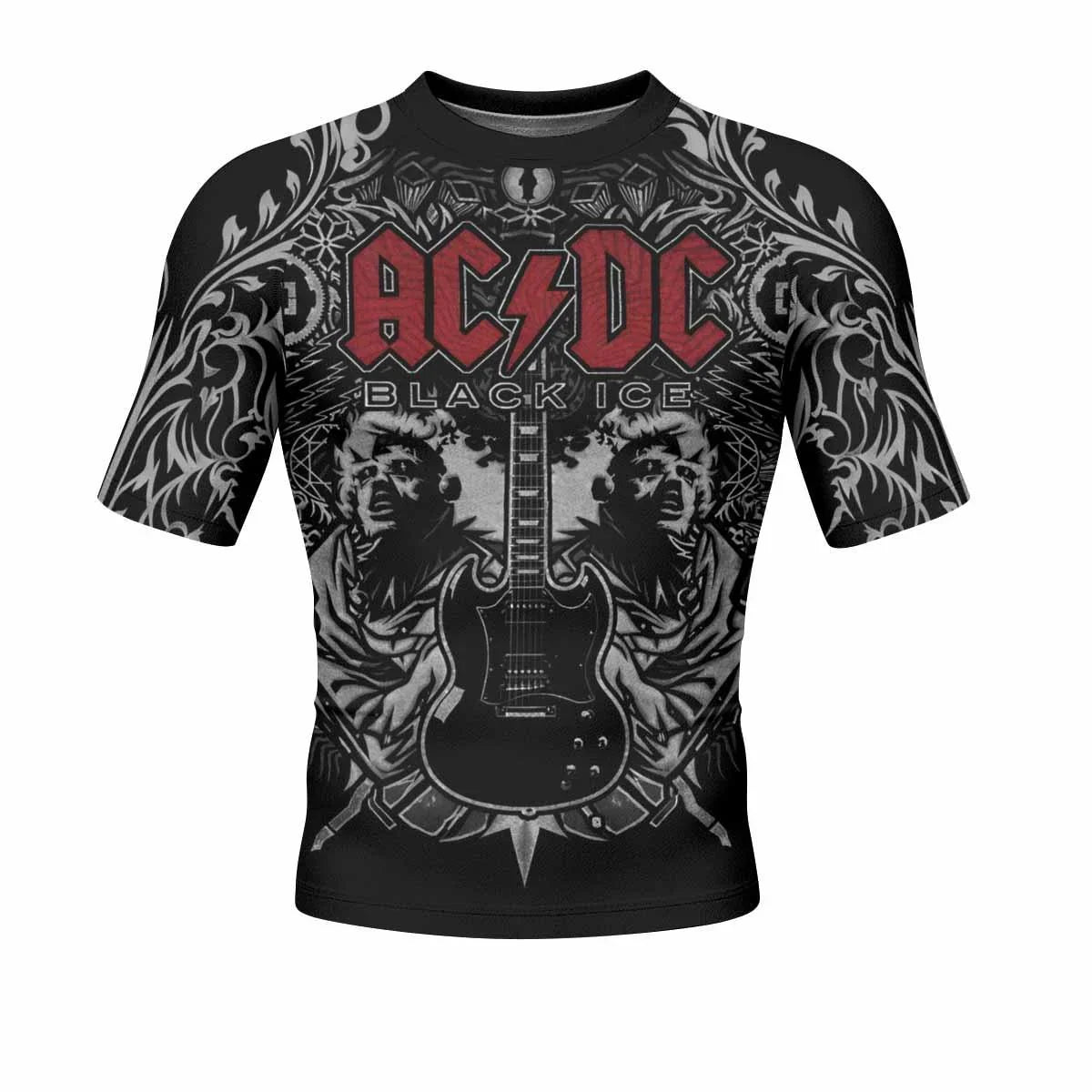 AC/DC Black Ice Men's Rash Guard Short Sleeve - front view mockup