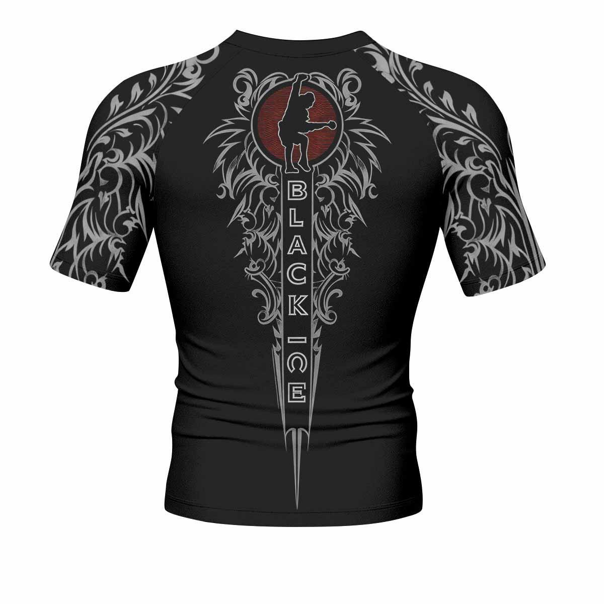 AC/DC Black Ice Men's Rash Guard Short Sleeve - back view mockup