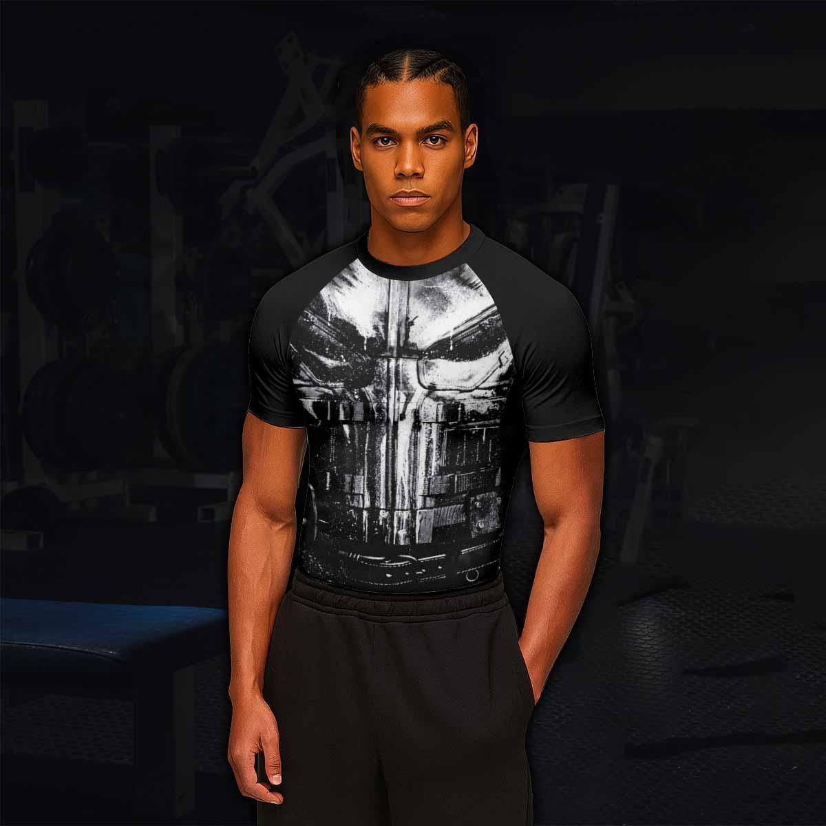 The Punisher War Mask Men's Rash Guard Short Sleeve - lifestyle view