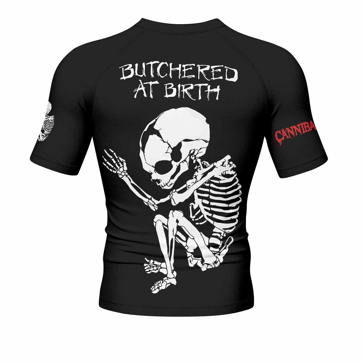 Cannibal Corpse Butchered at Birth Men's Rash Guard Short Sleeve - back view mockup