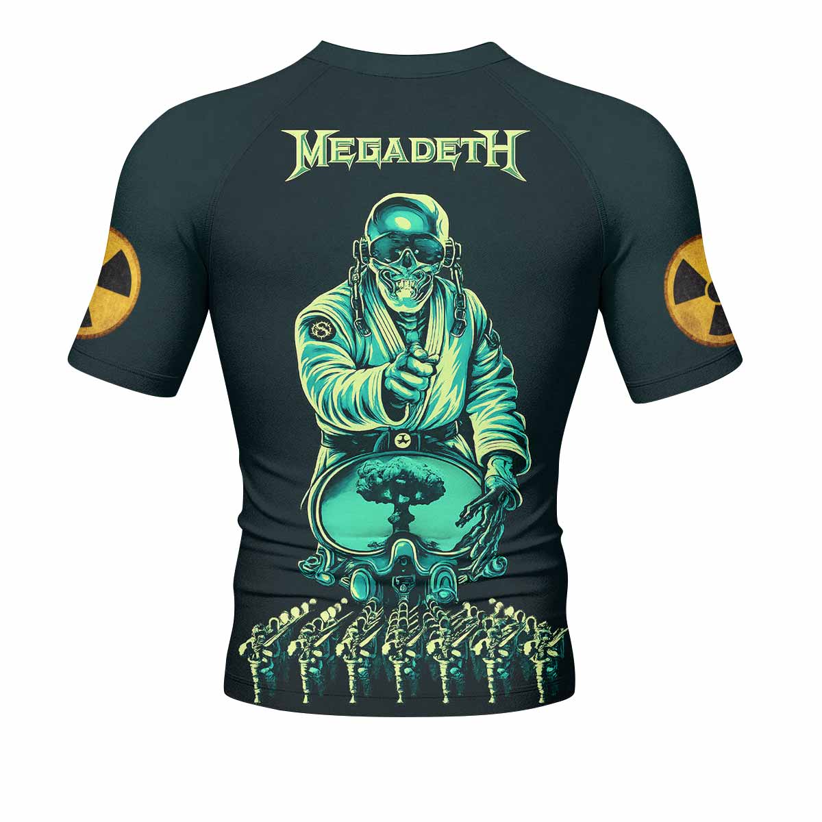 Megadeth Nuclear Skull Men's Rash Guard Short Sleeve - back view mockup