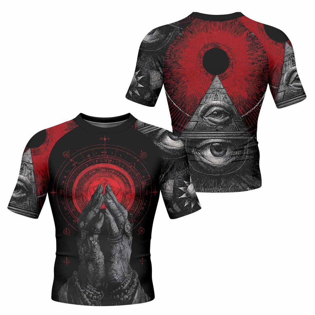 All Seeing Eye Men's Rash Guard Short Sleeve - front and back view