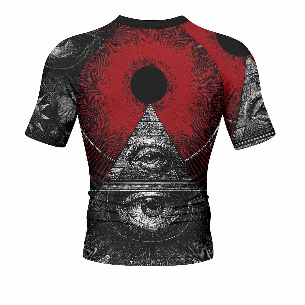 All Seeing Eye Men's Rash Guard Short Sleeve - back view mockup
