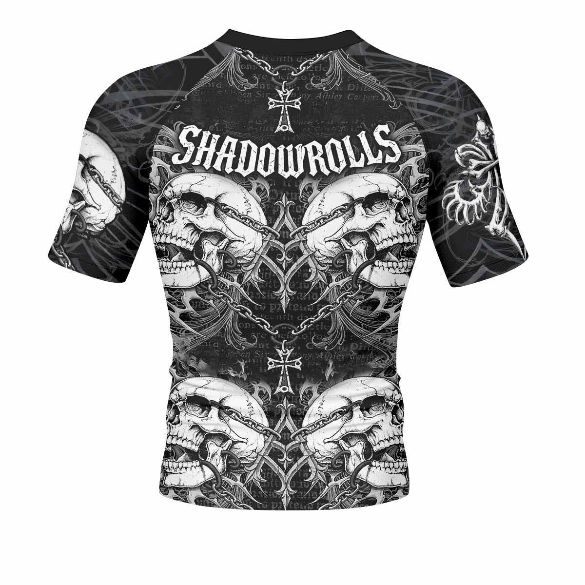 Shadowrolls Skull Cross Men's Rash Guard Short Sleeve - back view mockup