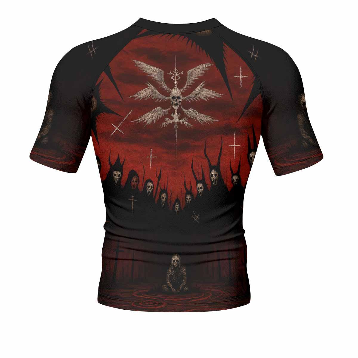 Occult Fallen Seraph Ritual Men's Rash Guard Short Sleeve - back view mockup