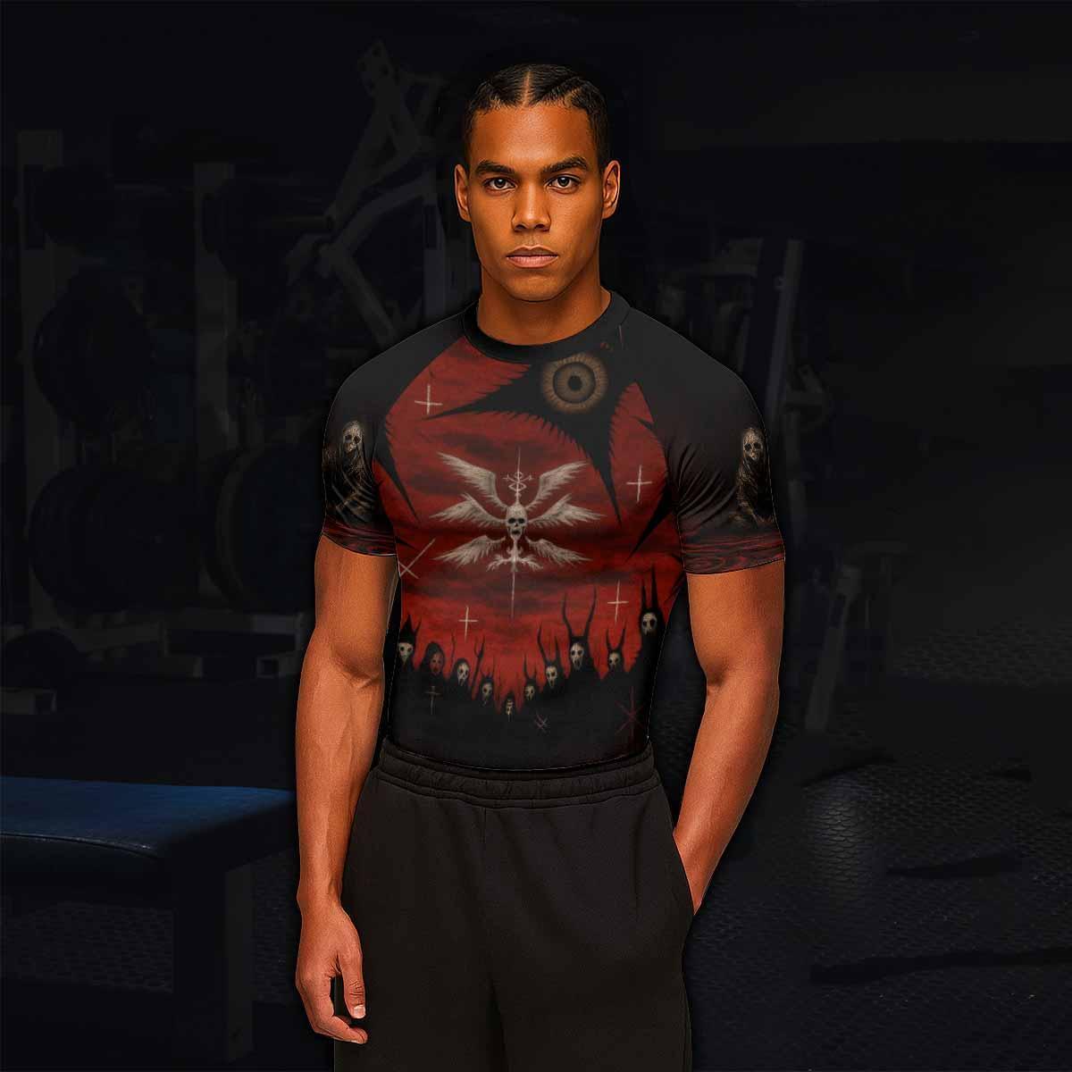 Occult Fallen Seraph Ritual Men's Rash Guard Short Sleeve - lifestyle view