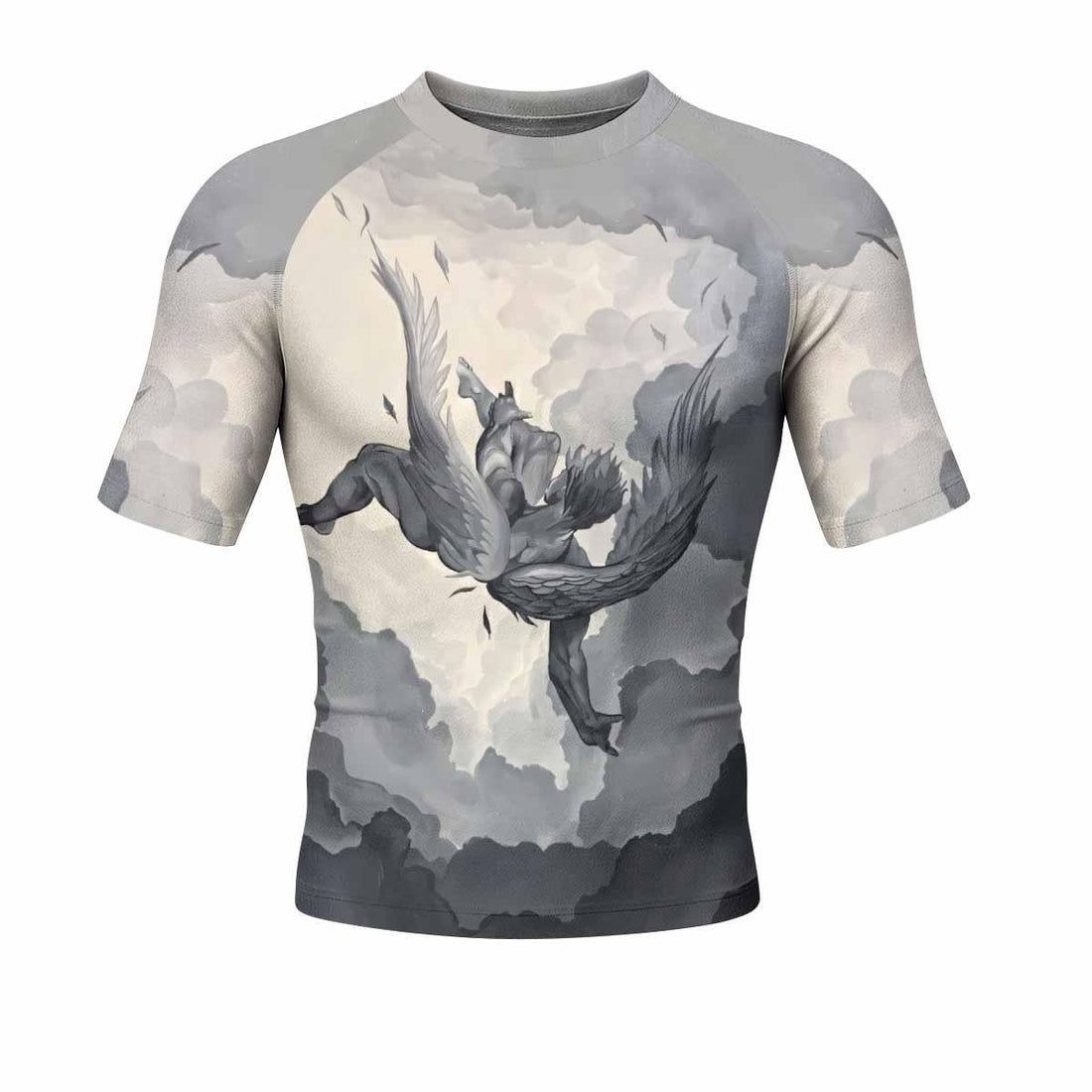 Icarus Too Close To The Sun Men's Rash Guard Short Sleeve - front and back view