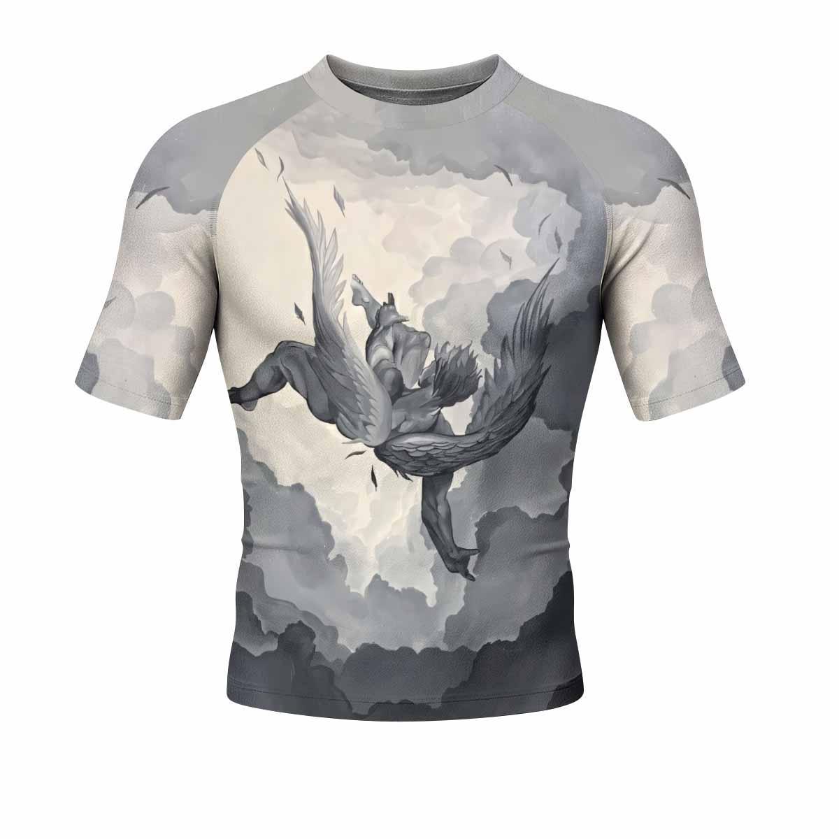 Icarus Too Close To The Sun Men's Rash Guard Short Sleeve - front view mockup