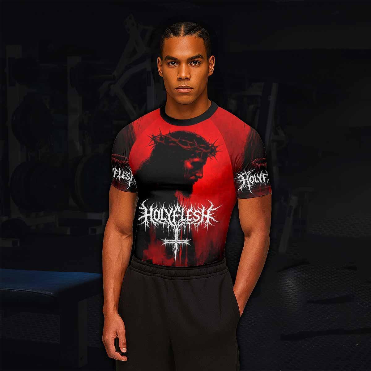 Holy Flesh Crown of Thorns Men's Rash Guard Short Sleeve - lifestyle view