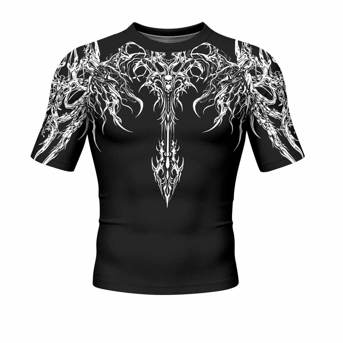 Gothic Bone Skull Men's Rash Guard Short Sleeve - front view mockup