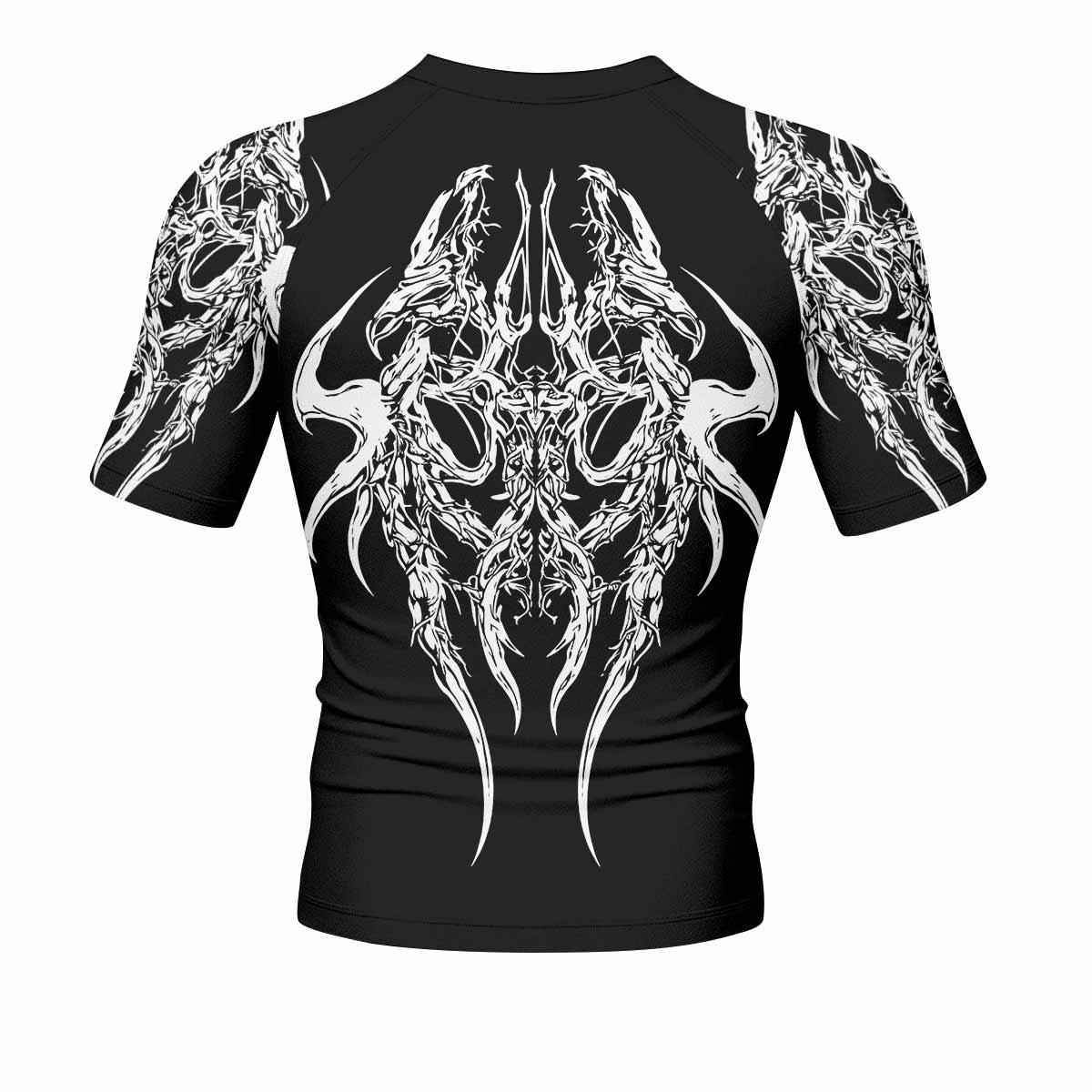 Gothic Bone Skull Men's Rash Guard Short Sleeve - back view mockup