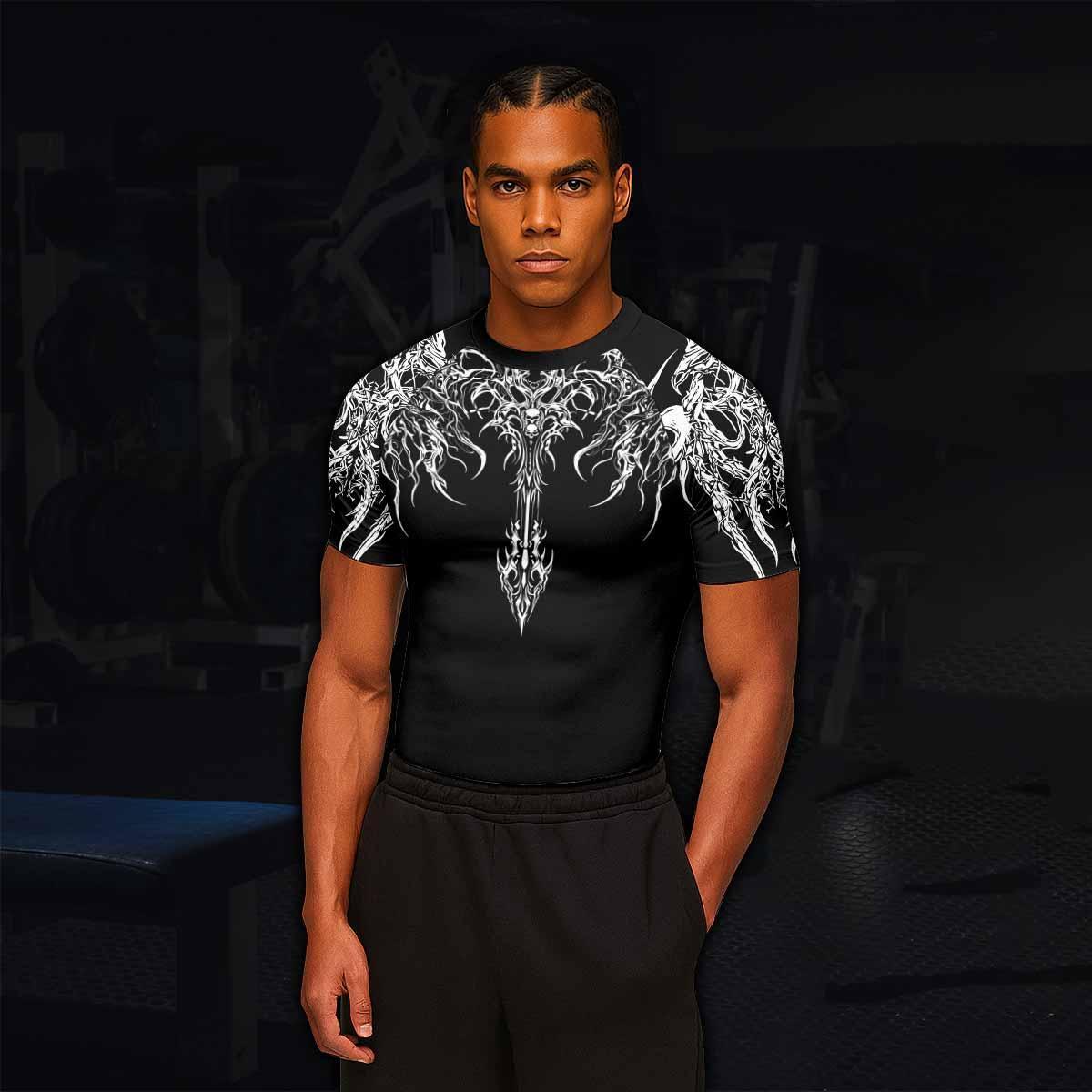 Gothic Bone Skull Men's Rash Guard Short Sleeve - lifestyle view