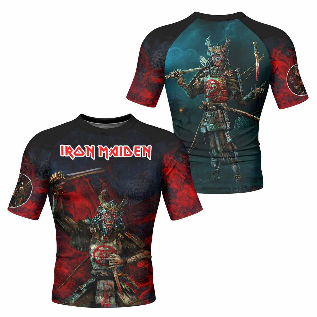 Iron Maiden Senjutsu Men's Rash Guard Short Sleeve - front and back view