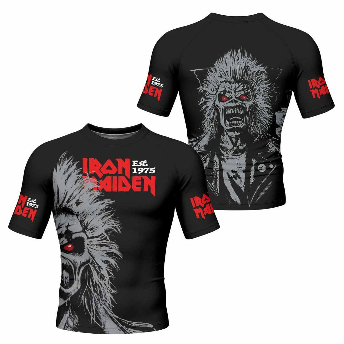 Iron Maiden Eddie the Head Men's Rash Guard Short Sleeve - front and back view