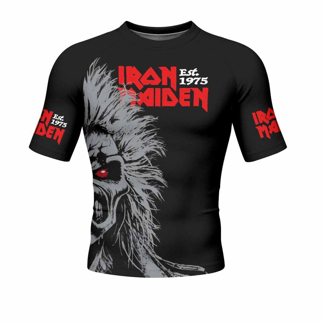 Iron Maiden Eddie the Head Men's Rash Guard Short Sleeve - front and back view