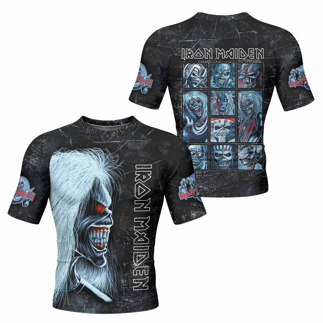 Iron Maiden The Ten Eddies Men's Rash Guard Short Sleeve - front and back view