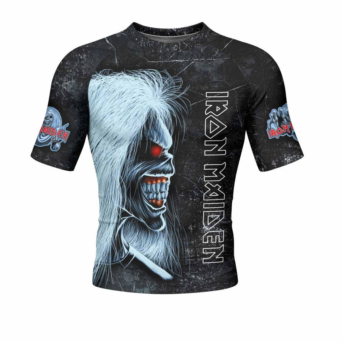 Iron Maiden The Ten Eddies Men's Rash Guard Short Sleeve - front and back view