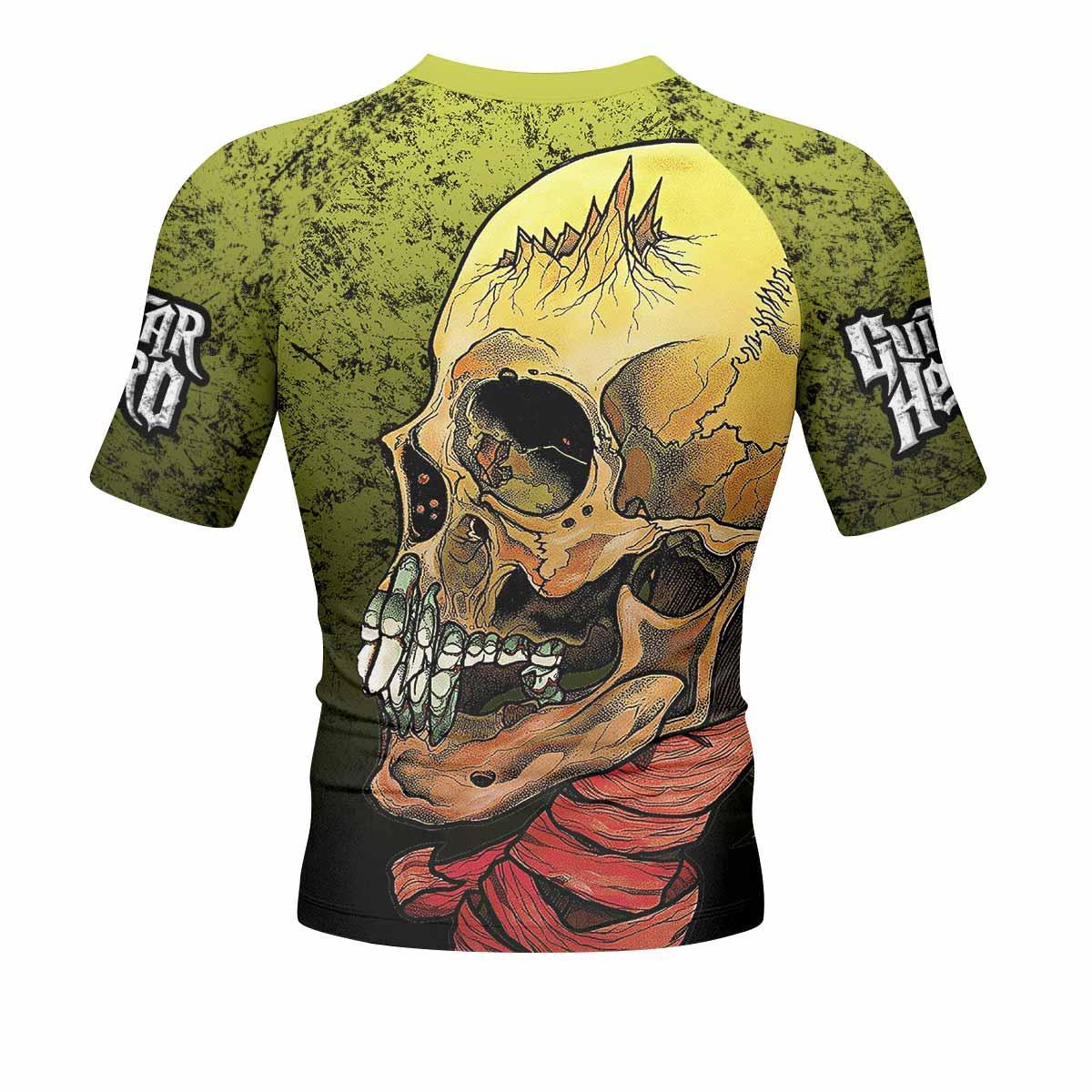 Guitar Hero Skull Men's Rash Guard Short Sleeve - back view mockup