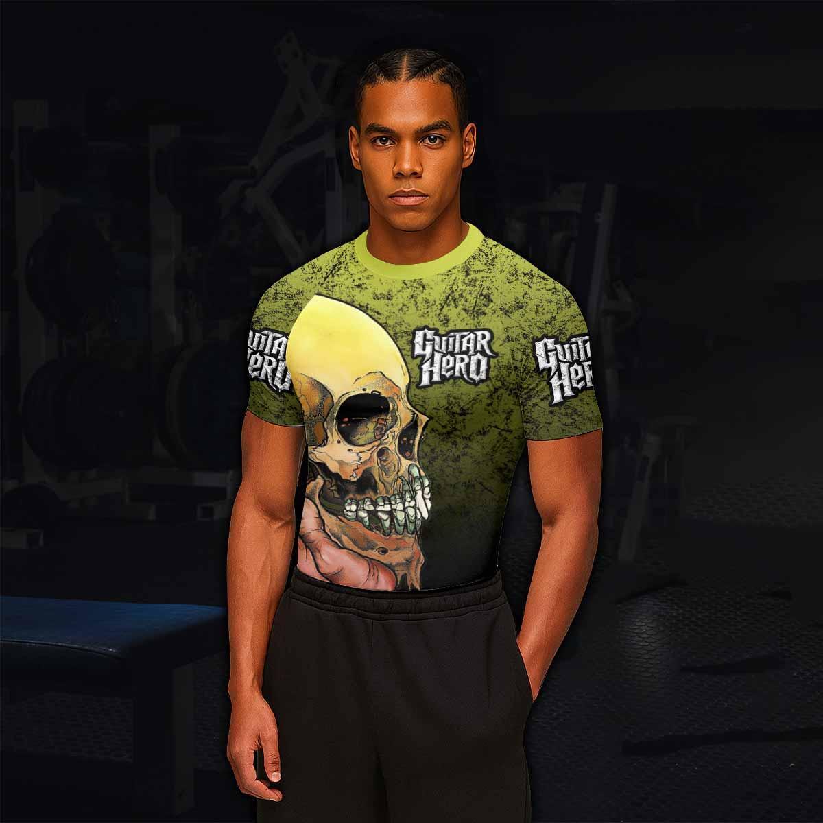 Guitar Hero Skull Men's Rash Guard Short Sleeve - lifestyle view