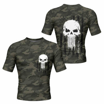 The Punisher Skull We The People Men's Rash Guard Short Sleeve - front and back view