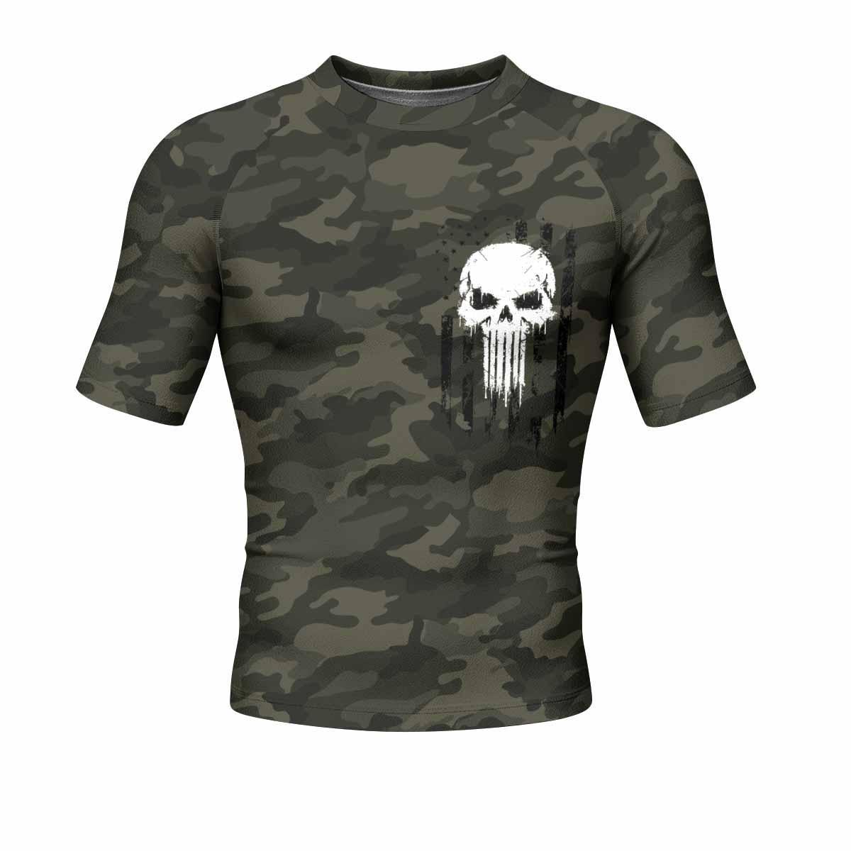 The Punisher Skull We The People Men's Rash Guard Short Sleeve - front view mockup