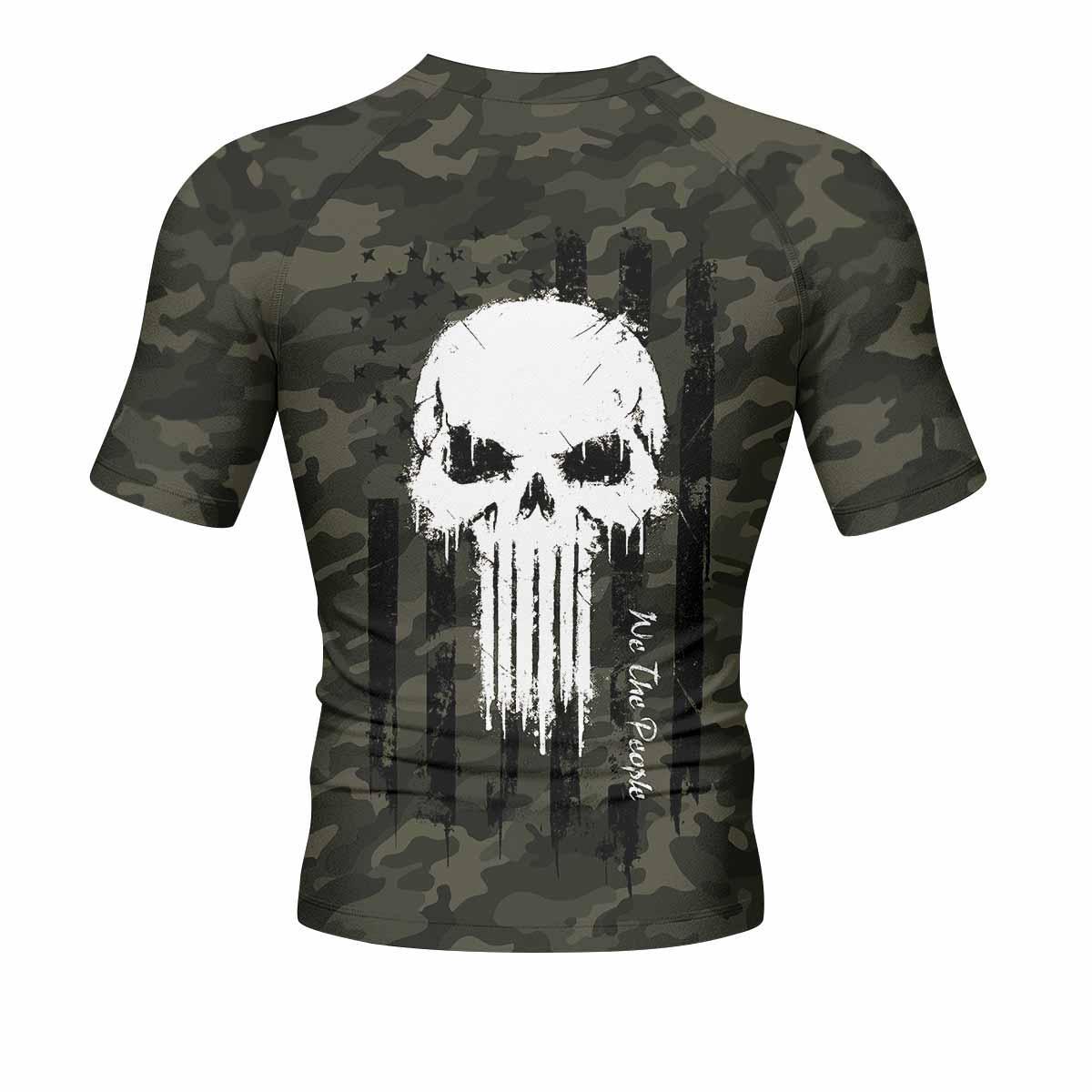 The Punisher Skull We The People Men's Rash Guard Short Sleeve - back view mockup