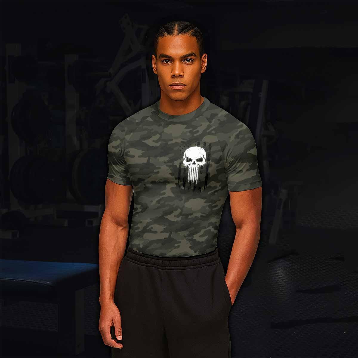 The Punisher Skull We The People Men's Rash Guard Short Sleeve - lifestyle view
