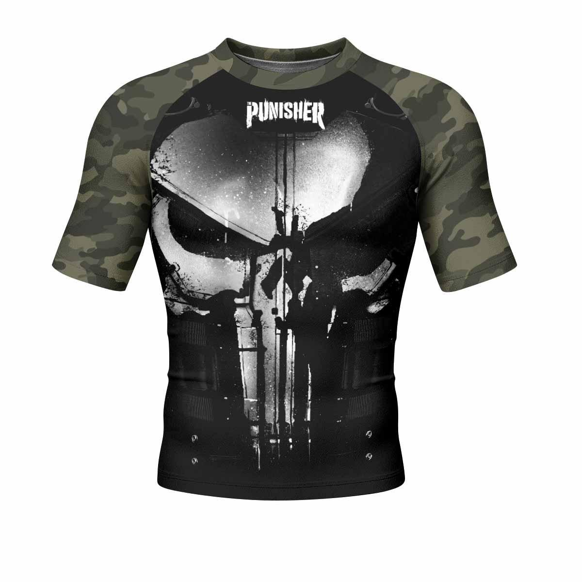 The Punisher Skull Camouflage Men's Rash Guard Short Sleeve - front view mockup