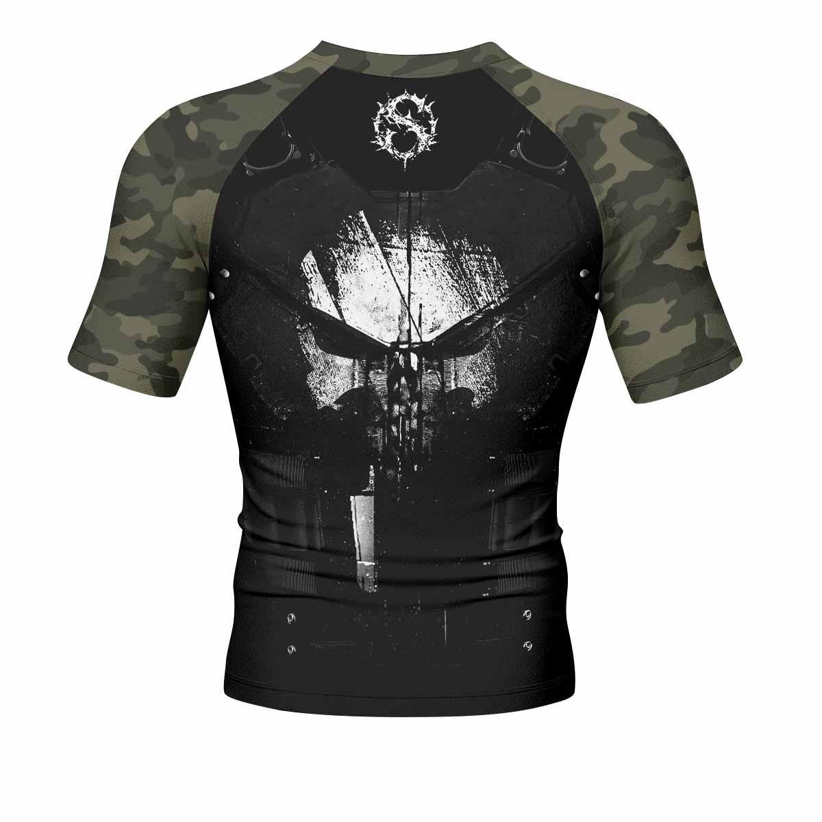 The Punisher Skull Camouflage Men's Rash Guard Short Sleeve - back view mockup