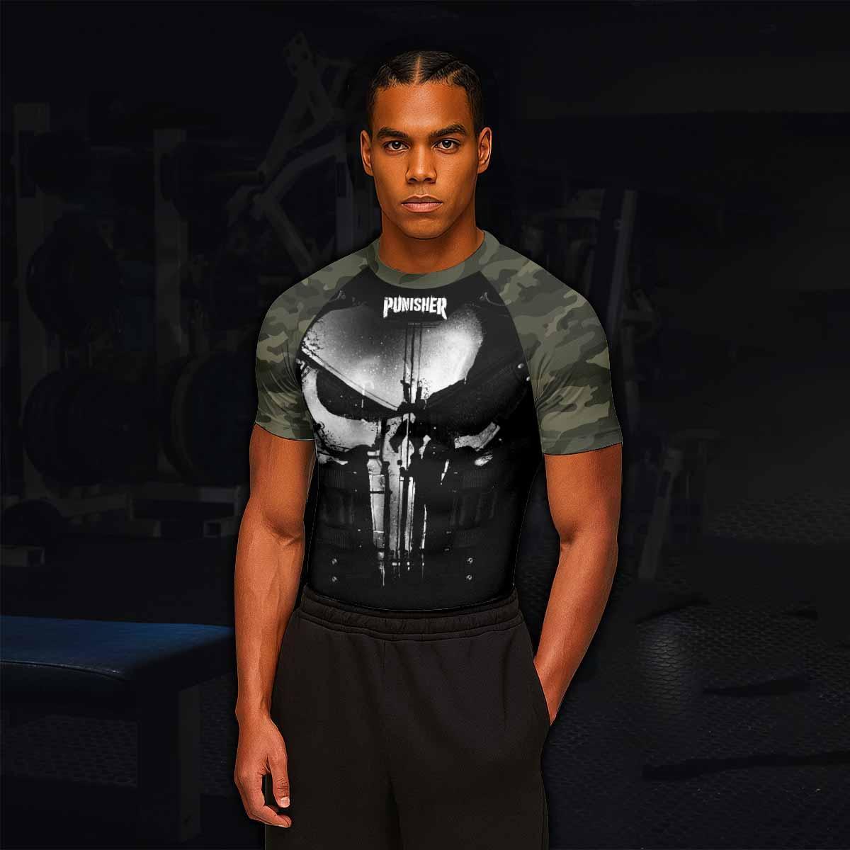 The Punisher Skull Camouflage Men's Rash Guard Short Sleeve - lifestyle view