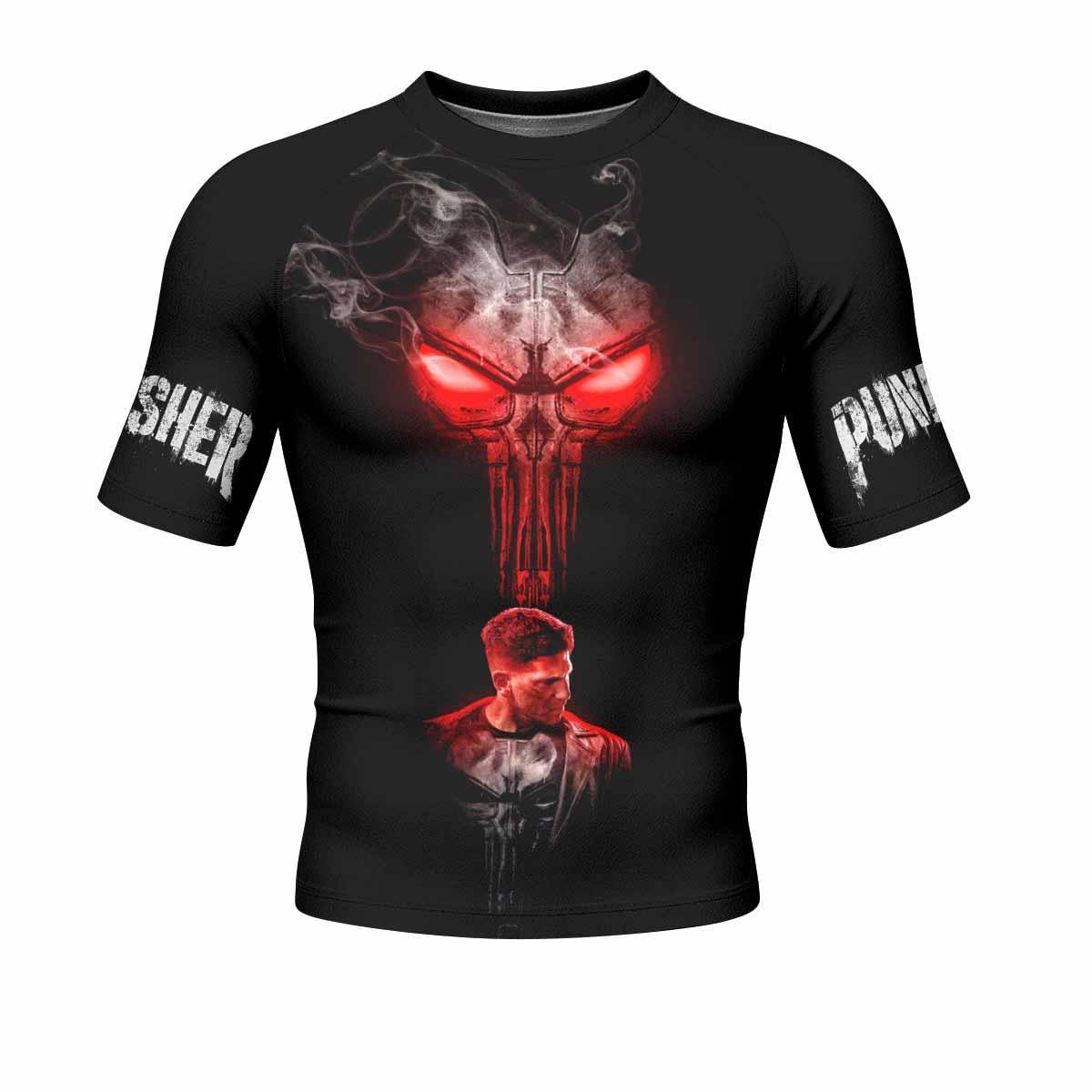 The Punisher Skull Frank Castle Men's Rash Guard Short Sleeve - front view mockup