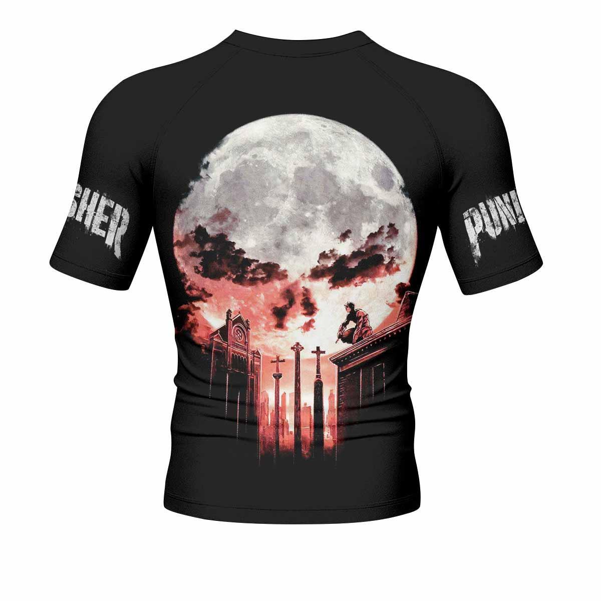 The Punisher Skull Frank Castle Men's Rash Guard Short Sleeve - back view mockup