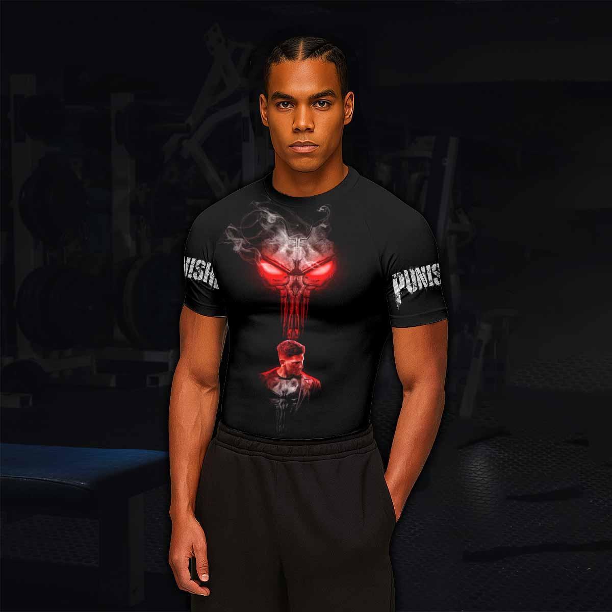 The Punisher Skull Frank Castle Men's Rash Guard Short Sleeve - lifestyle view