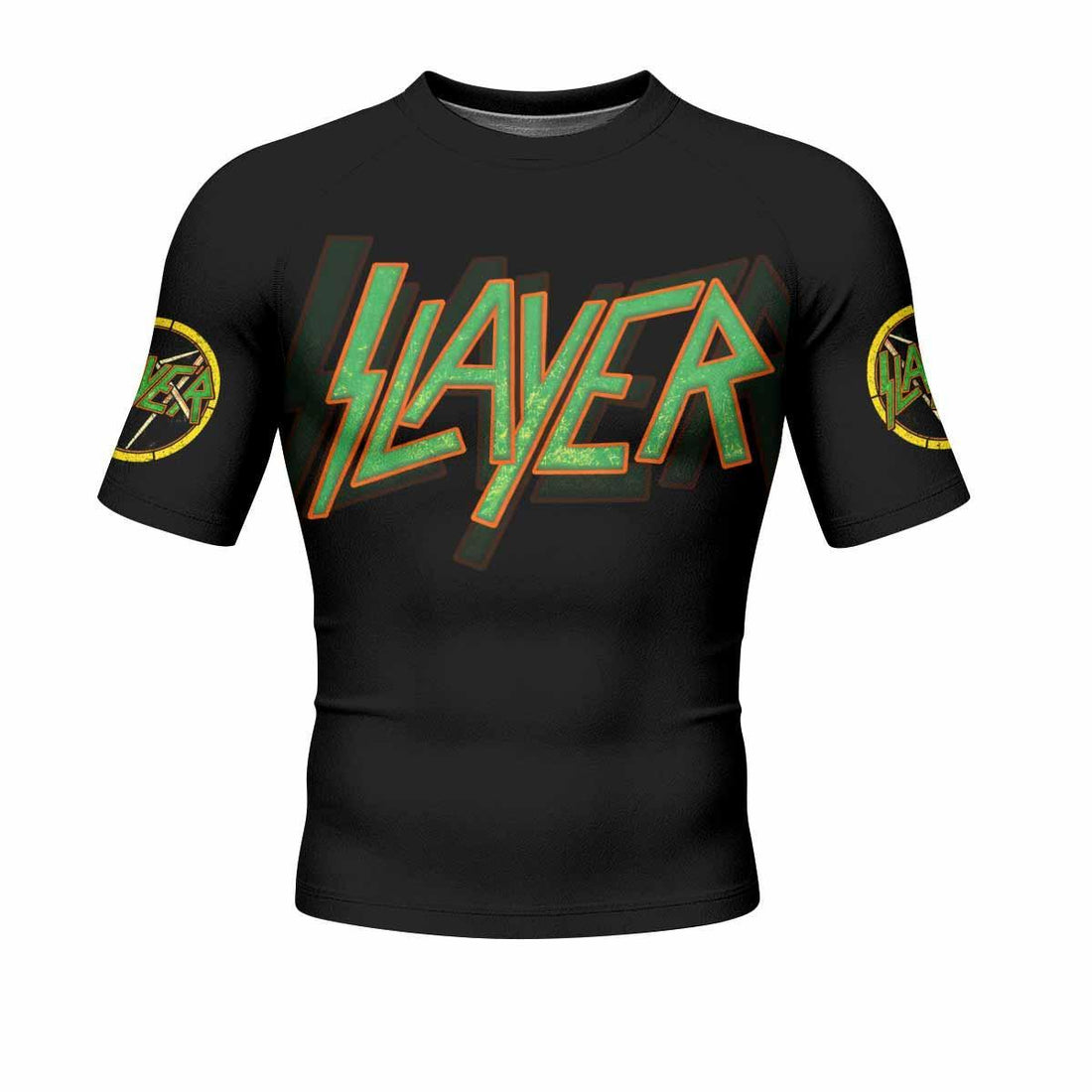 Slayer Hellfire Demon Men's Rash Guard Short Sleeve - front and back view
