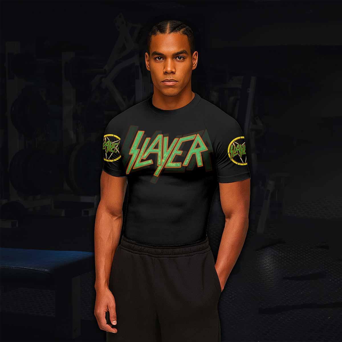 Slayer Hellfire Demon Men's Rash Guard Short Sleeve - lifestyle view