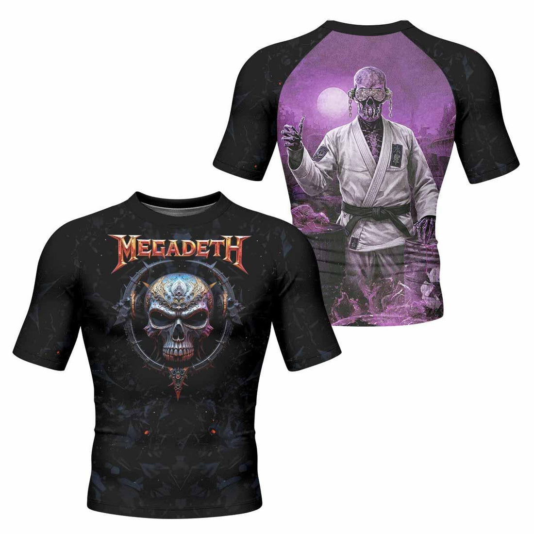 Megadeth Vic Rattlehead Men's Rash Guard Short Sleeve - front and back view