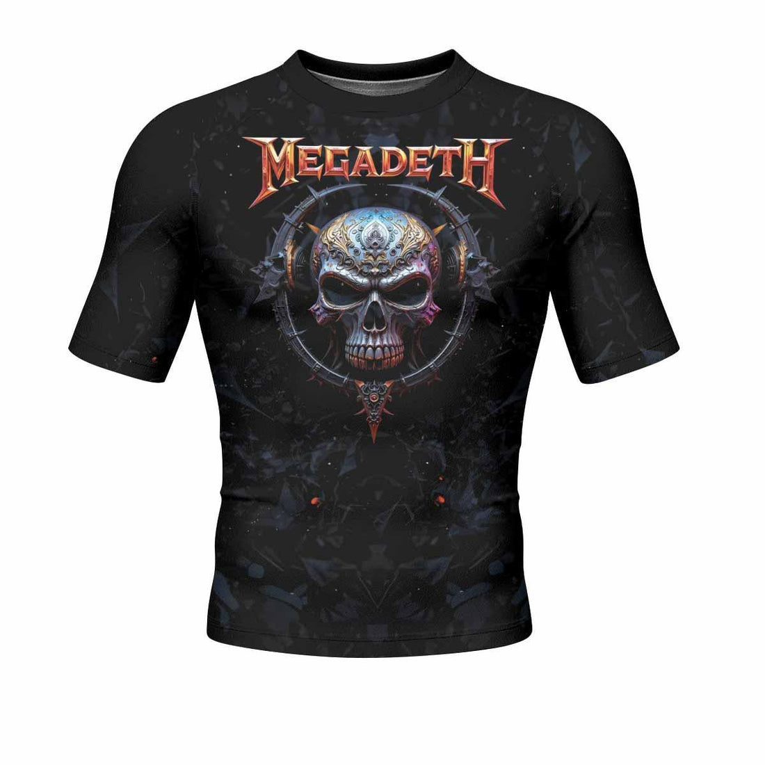Megadeth Vic Rattlehead Men's Rash Guard Short Sleeve - front and back view